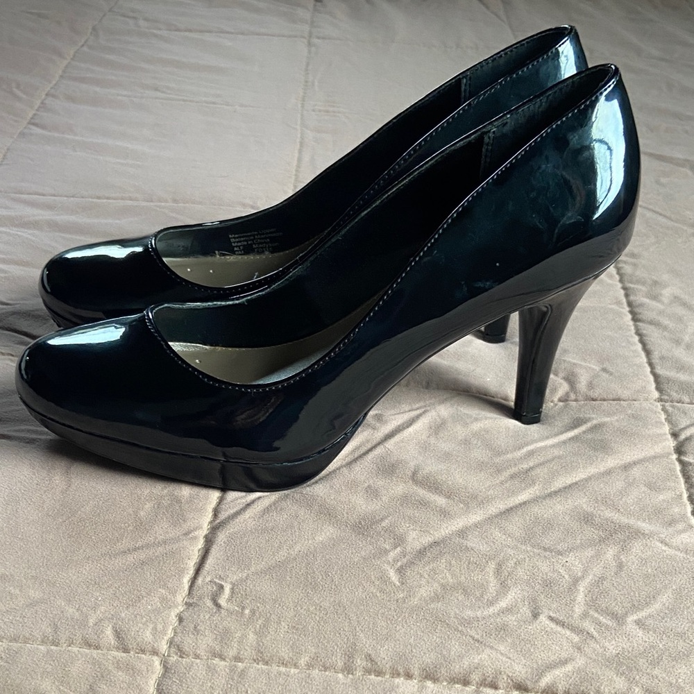 Alfani “Madyson” Black Patent Leather Mid-Heel Pumps In Box